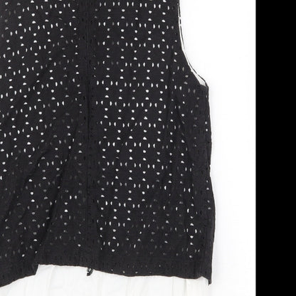 aijek Womens Black Geometric Cotton Basic Tank Size M Round Neck