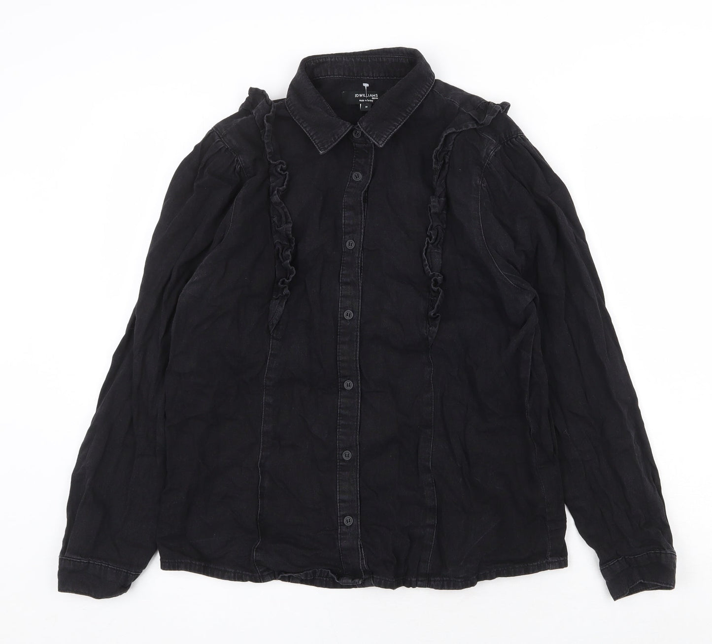 Womens UK Size 14 JD Williams Black Basic Button-Up