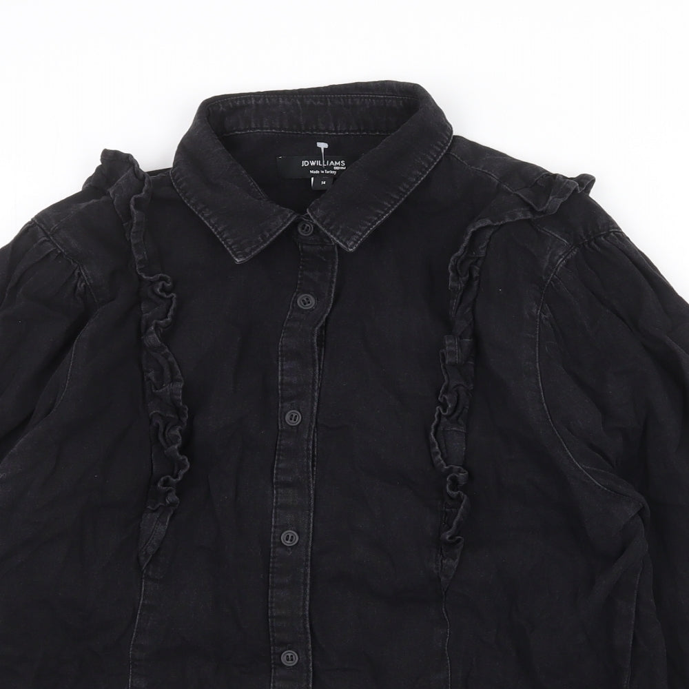 Womens UK Size 14 JD Williams Black Basic Button-Up
