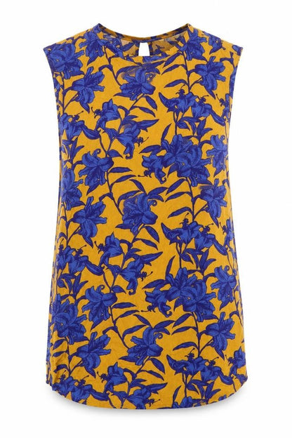 H&M Womens Yellow Floral Viscose Shift Size 6 Boat Neck Pullover