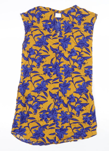 H&M Womens Yellow Floral Viscose Shift Size 6 Boat Neck Pullover