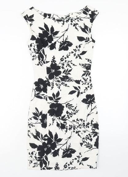 Love Womens Yellow Floral Cotton A-Line Size S Boat Neck Zip