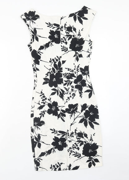 Love Womens Yellow Floral Cotton A-Line Size S Boat Neck Zip