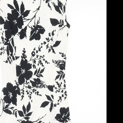 Love Womens Yellow Floral Cotton A-Line Size S Boat Neck Zip