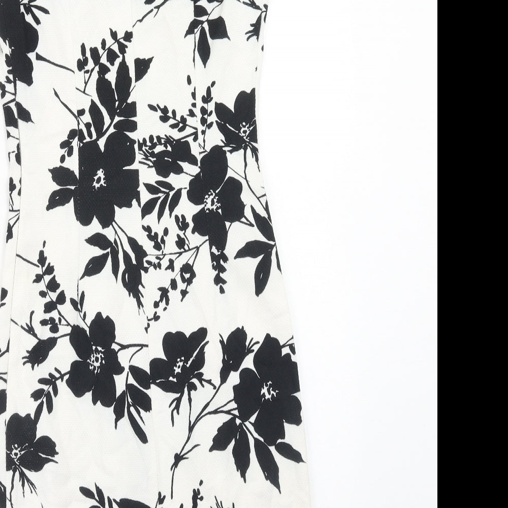 Love Womens Yellow Floral Cotton A-Line Size S Boat Neck Zip