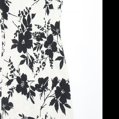 Love Womens Yellow Floral Cotton A-Line Size S Boat Neck Zip