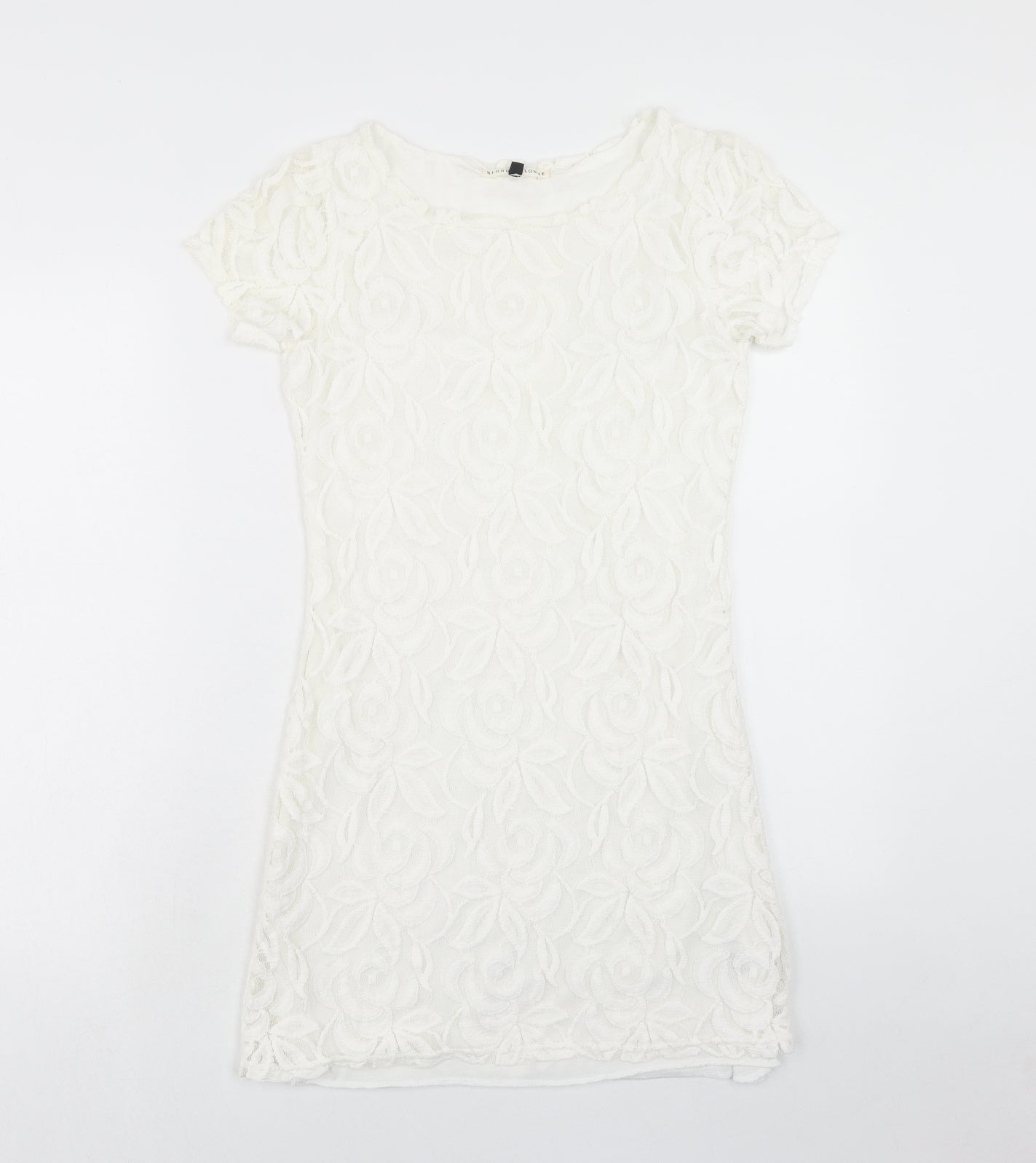 Blonde + Blonde Womens White Floral Polyester A-Line Size 10 Round Neck Pullover