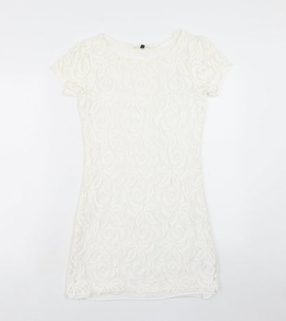 Blonde + Blonde Womens White Floral Polyester A-Line Size 10 Round Neck Pullover