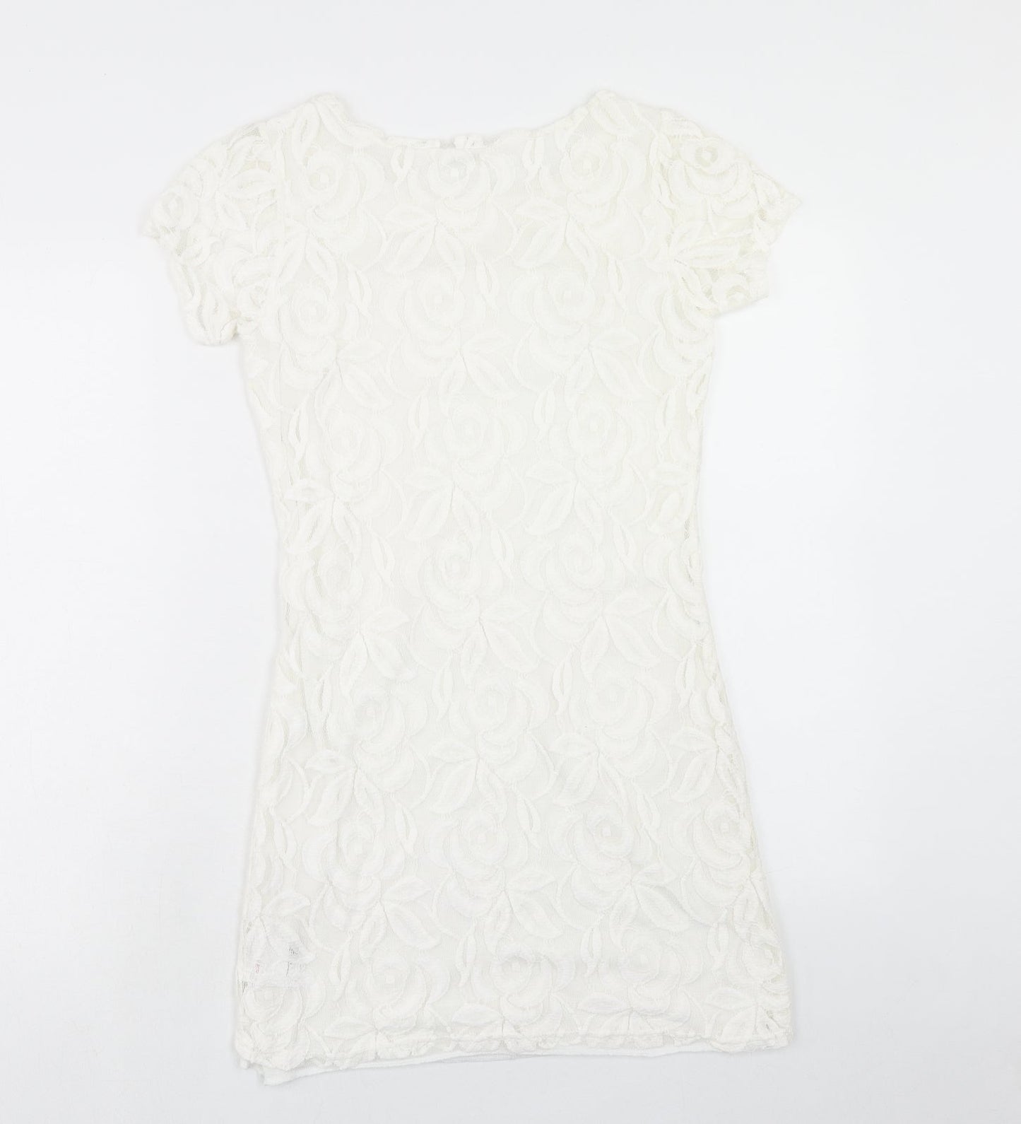 Blonde + Blonde Womens White Floral Polyester A-Line Size 10 Round Neck Pullover