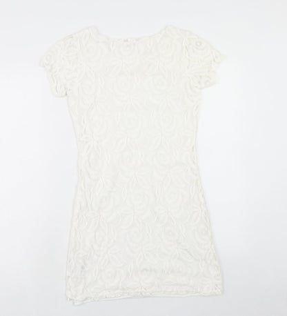 Blonde + Blonde Womens White Floral Polyester A-Line Size 10 Round Neck Pullover
