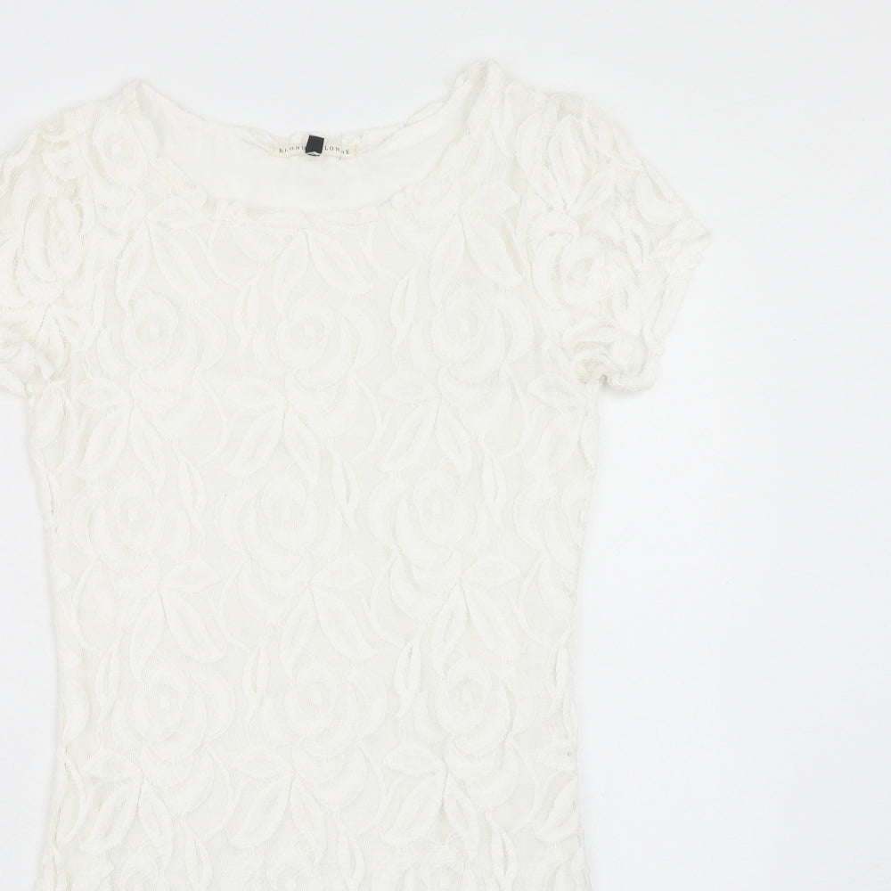 Blonde + Blonde Womens White Floral Polyester A-Line Size 10 Round Neck Pullover