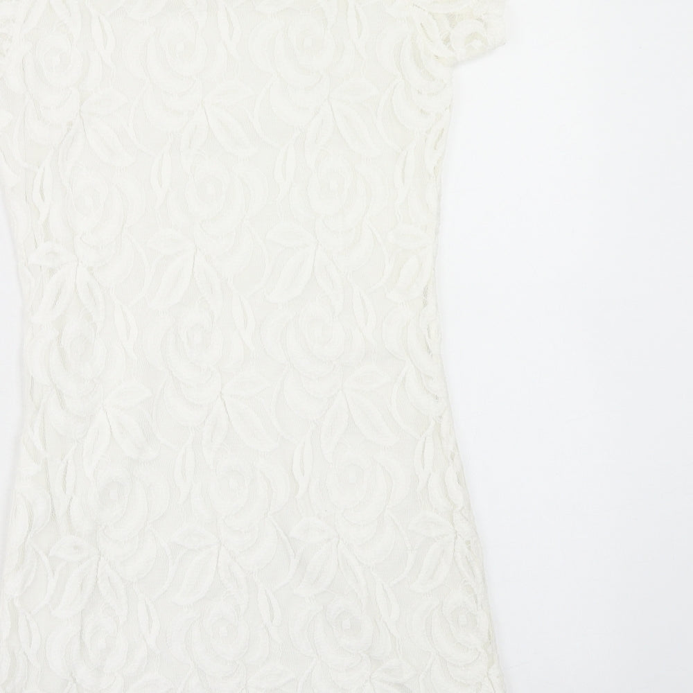 Blonde + Blonde Womens White Floral Polyester A-Line Size 10 Round Neck Pullover