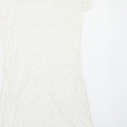 Blonde + Blonde Womens White Floral Polyester A-Line Size 10 Round Neck Pullover