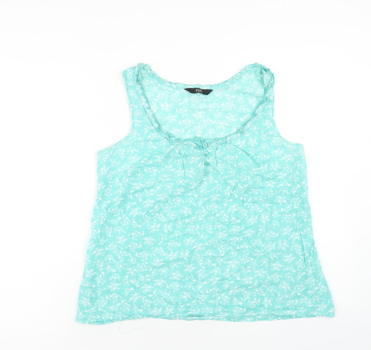 F&F Womens Blue Floral Cotton Basic Tank Size 12 Scoop Neck
