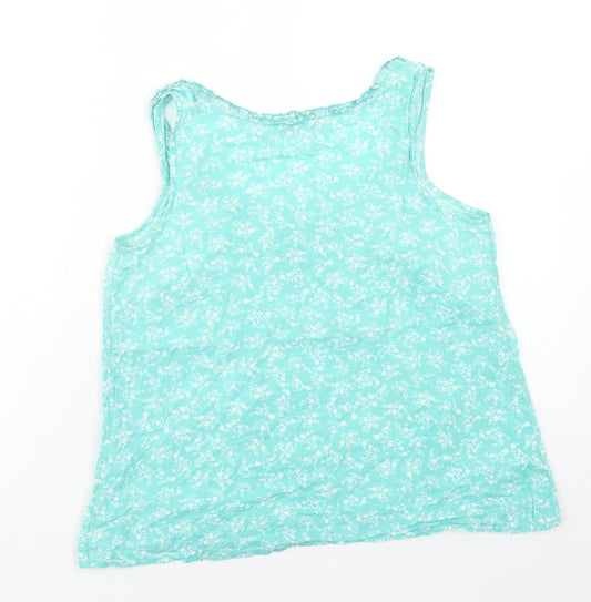 F&F Womens Blue Floral Cotton Basic Tank Size 12 Scoop Neck