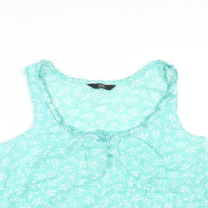 F&F Womens Blue Floral Cotton Basic Tank Size 12 Scoop Neck