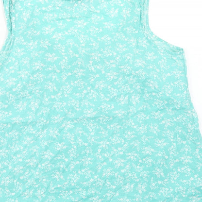 F&F Womens Blue Floral Cotton Basic Tank Size 12 Scoop Neck