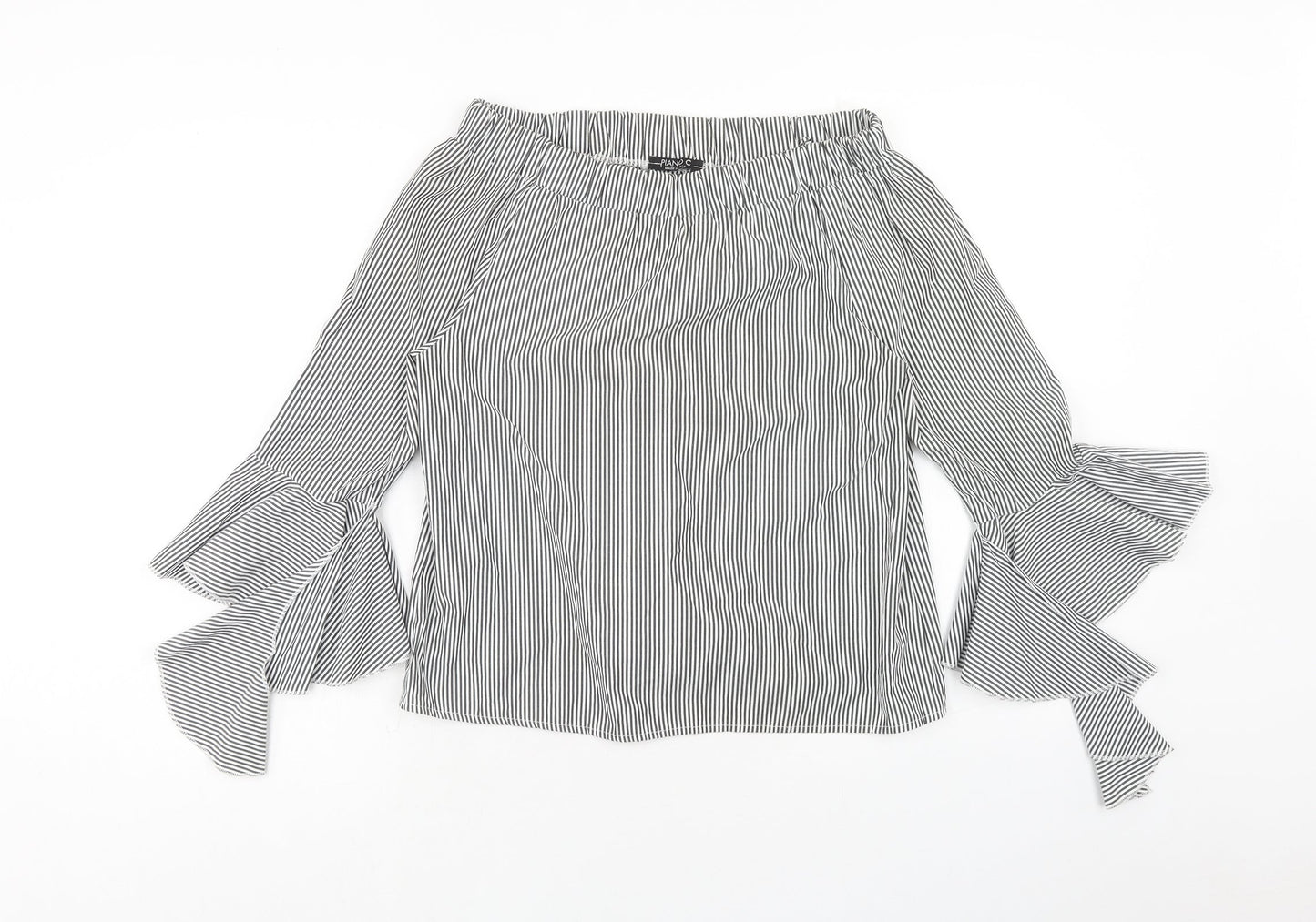 Piano C Womens Grey Striped Cotton Basic Blouse Size S Off the Shoulder - Bardot