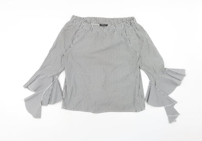 Piano C Womens Grey Striped Cotton Basic Blouse Size S Off the Shoulder - Bardot