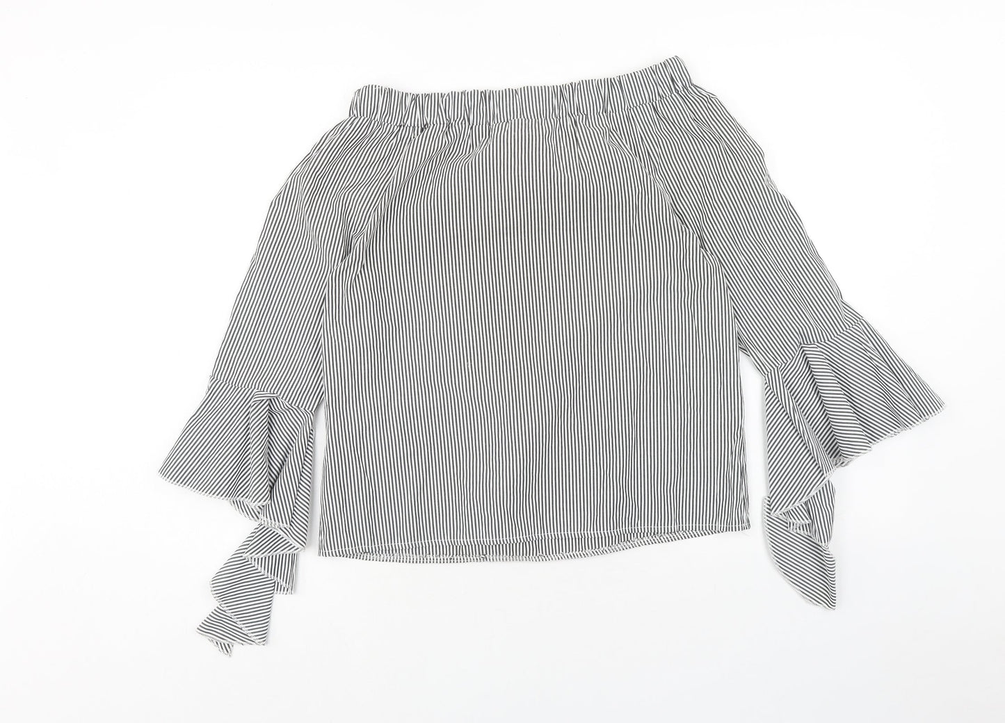 Piano C Womens Grey Striped Cotton Basic Blouse Size S Off the Shoulder - Bardot