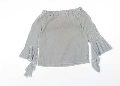 Piano C Womens Grey Striped Cotton Basic Blouse Size S Off the Shoulder - Bardot