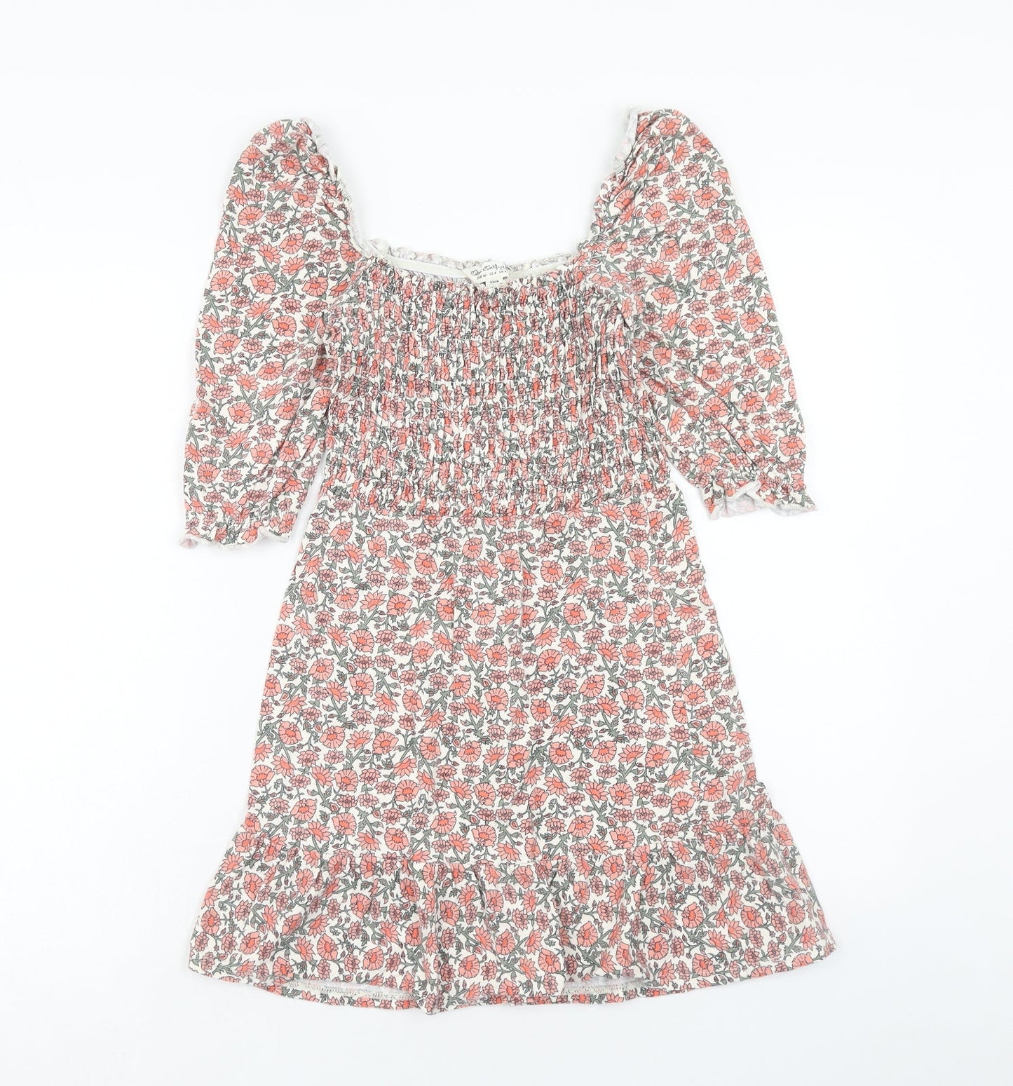 Miss Selfridge Womens Pink Floral Cotton Fit & Flare Size 8 Off the Shoulder Pullover