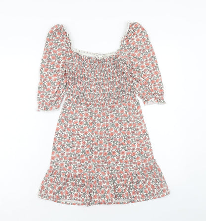 Miss Selfridge Womens Pink Floral Cotton Fit & Flare Size 8 Off the Shoulder Pullover