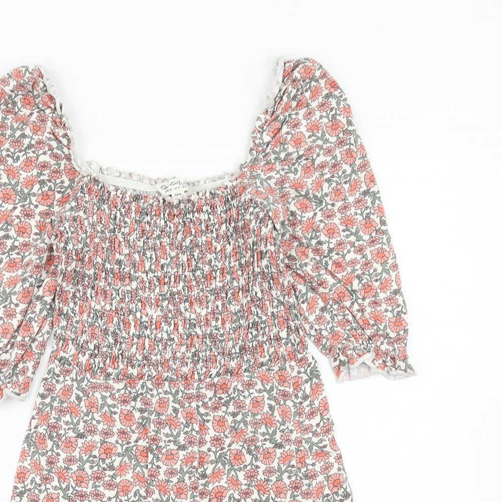 Miss Selfridge Womens Pink Floral Cotton Fit & Flare Size 8 Off the Shoulder Pullover