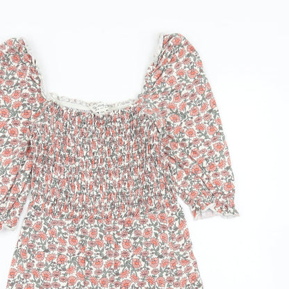 Miss Selfridge Womens Pink Floral Cotton Fit & Flare Size 8 Off the Shoulder Pullover