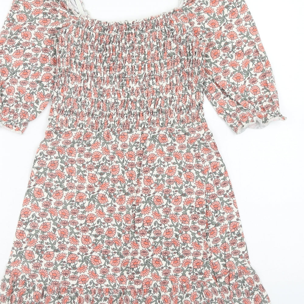 Miss Selfridge Womens Pink Floral Cotton Fit & Flare Size 8 Off the Shoulder Pullover