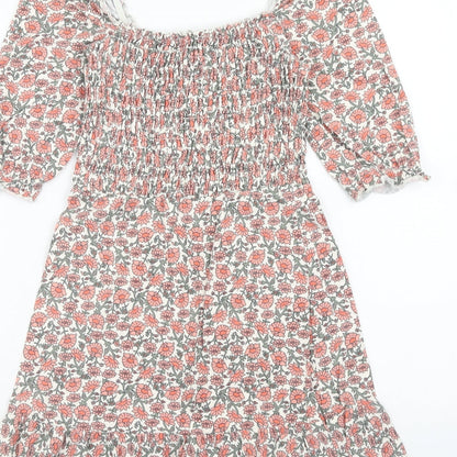 Miss Selfridge Womens Pink Floral Cotton Fit & Flare Size 8 Off the Shoulder Pullover