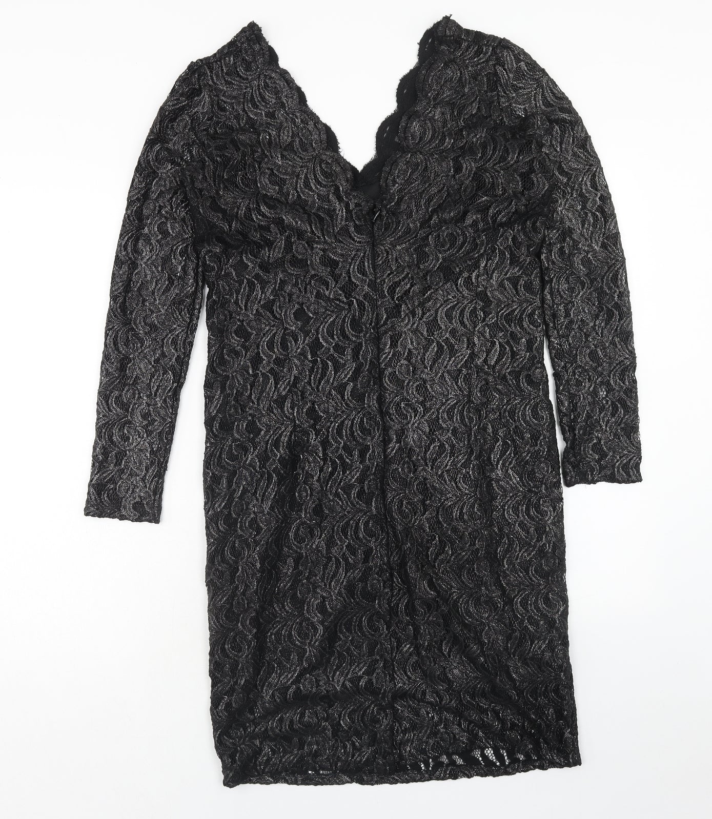 NEXT Womens Black Geometric Nylon A-Line Size 16 V-Neck Zip