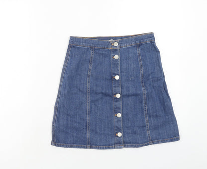 H&M Womens Blue Cotton Straight & Pencil Skirt Size 8 Button