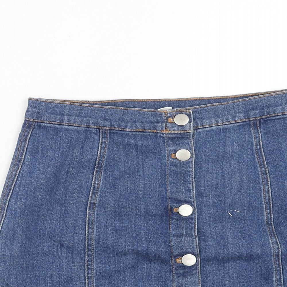 H&M Womens Blue Cotton Straight & Pencil Skirt Size 8 Button
