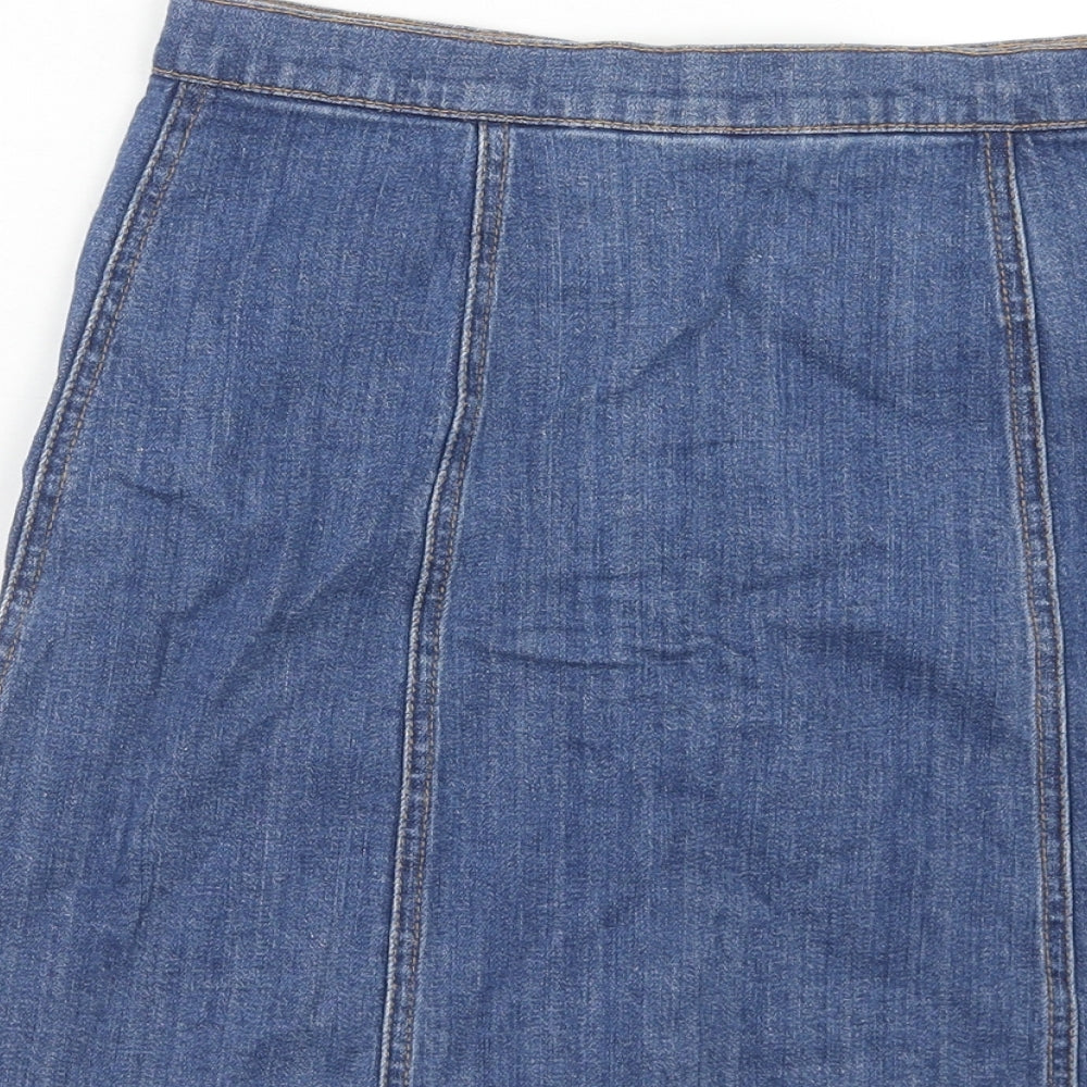 H&M Womens Blue Cotton Straight & Pencil Skirt Size 8 Button