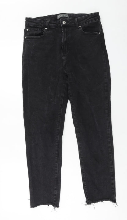 Denim & Co. Womens Black Cotton Straight Jeans Size 14 Regular Zip