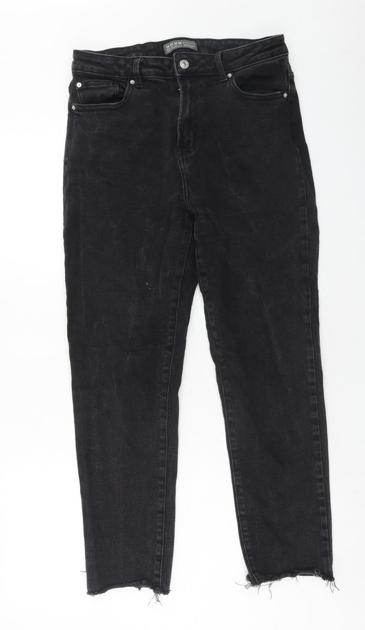 Denim & Co. Womens Black Cotton Straight Jeans Size 14 Regular Zip