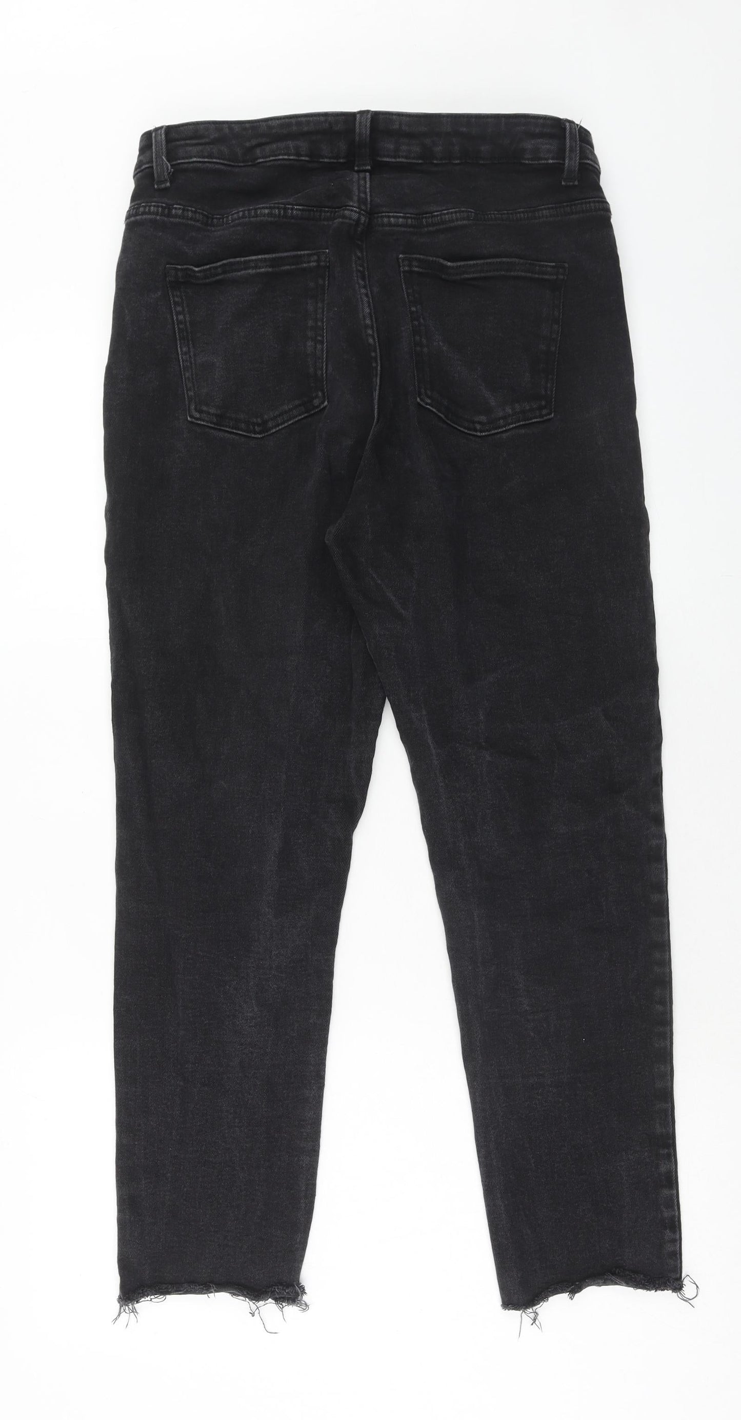 Denim & Co. Womens Black Cotton Straight Jeans Size 14 Regular Zip