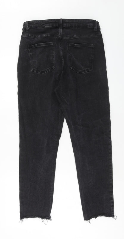 Denim & Co. Womens Black Cotton Straight Jeans Size 14 Regular Zip