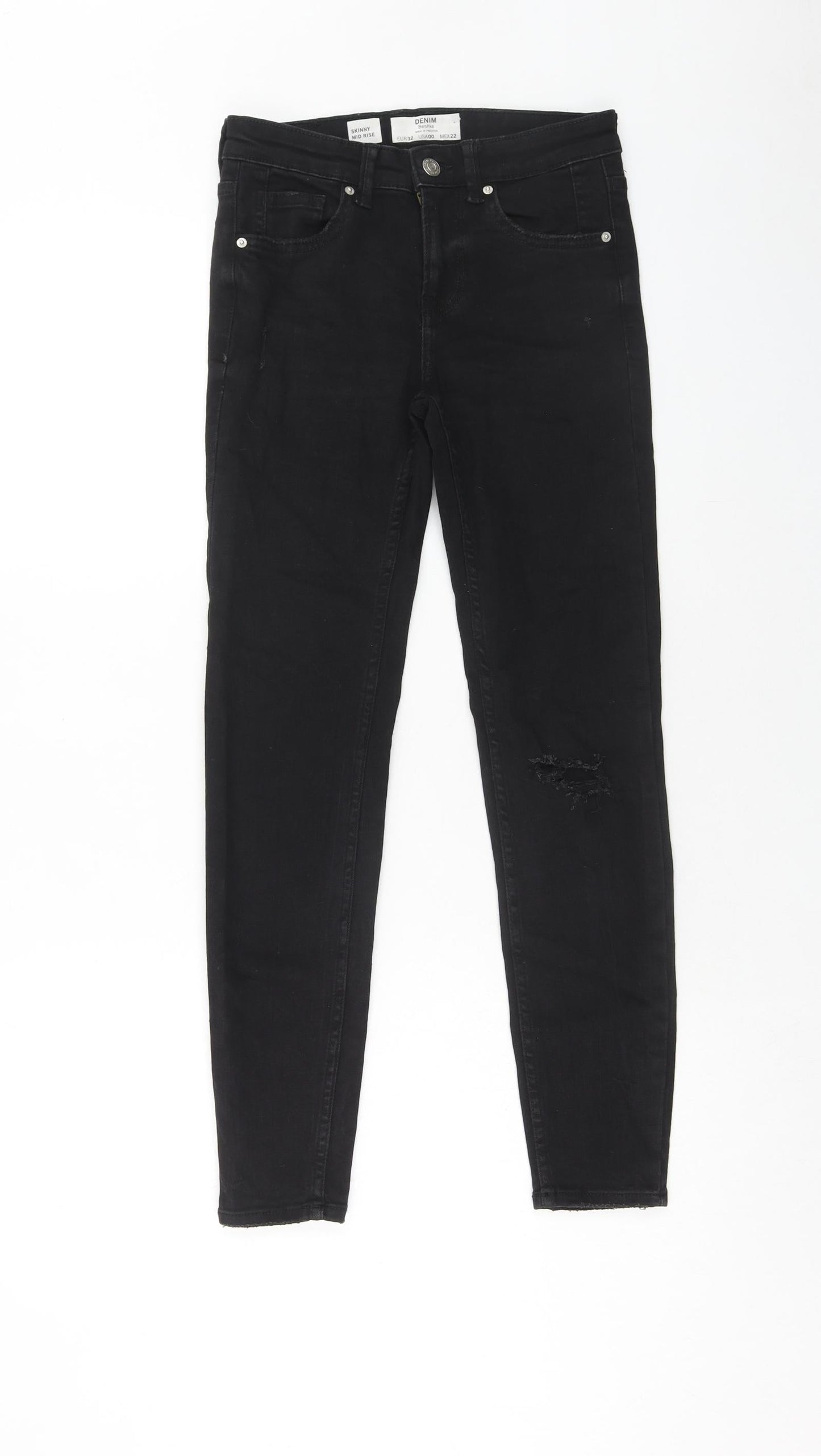 Bershka Womens Black Cotton Skinny Jeans Size 4XL Regular Zip