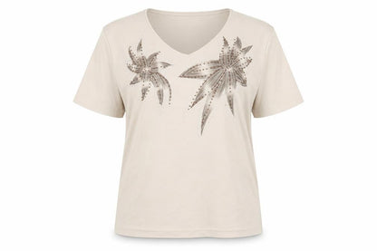 cha cha Womens Beige Polyester Basic T-Shirt Size 16 V-Neck