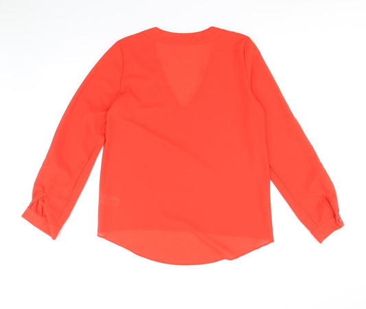 Atmosphere Womens Red Polyester Basic Blouse Size 8 V-Neck