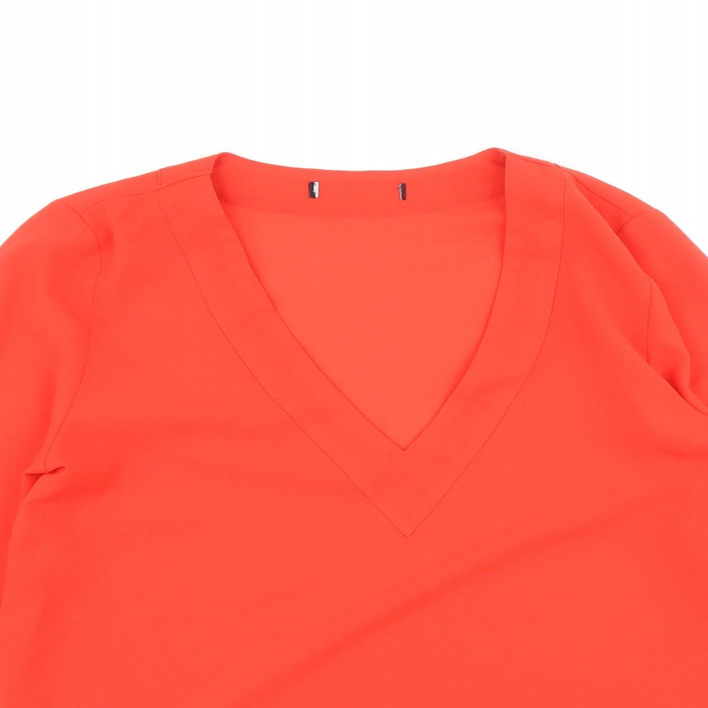 Atmosphere Womens Red Polyester Basic Blouse Size 8 V-Neck