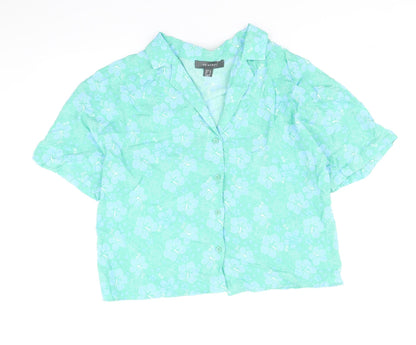 Primark Womens Blue Geometric Viscose Basic Button-Up Size 10 V-Neck