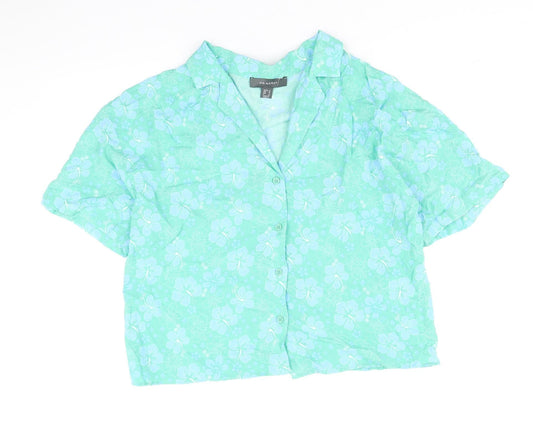 Primark Womens Blue Geometric Viscose Basic Button-Up Size 10 V-Neck
