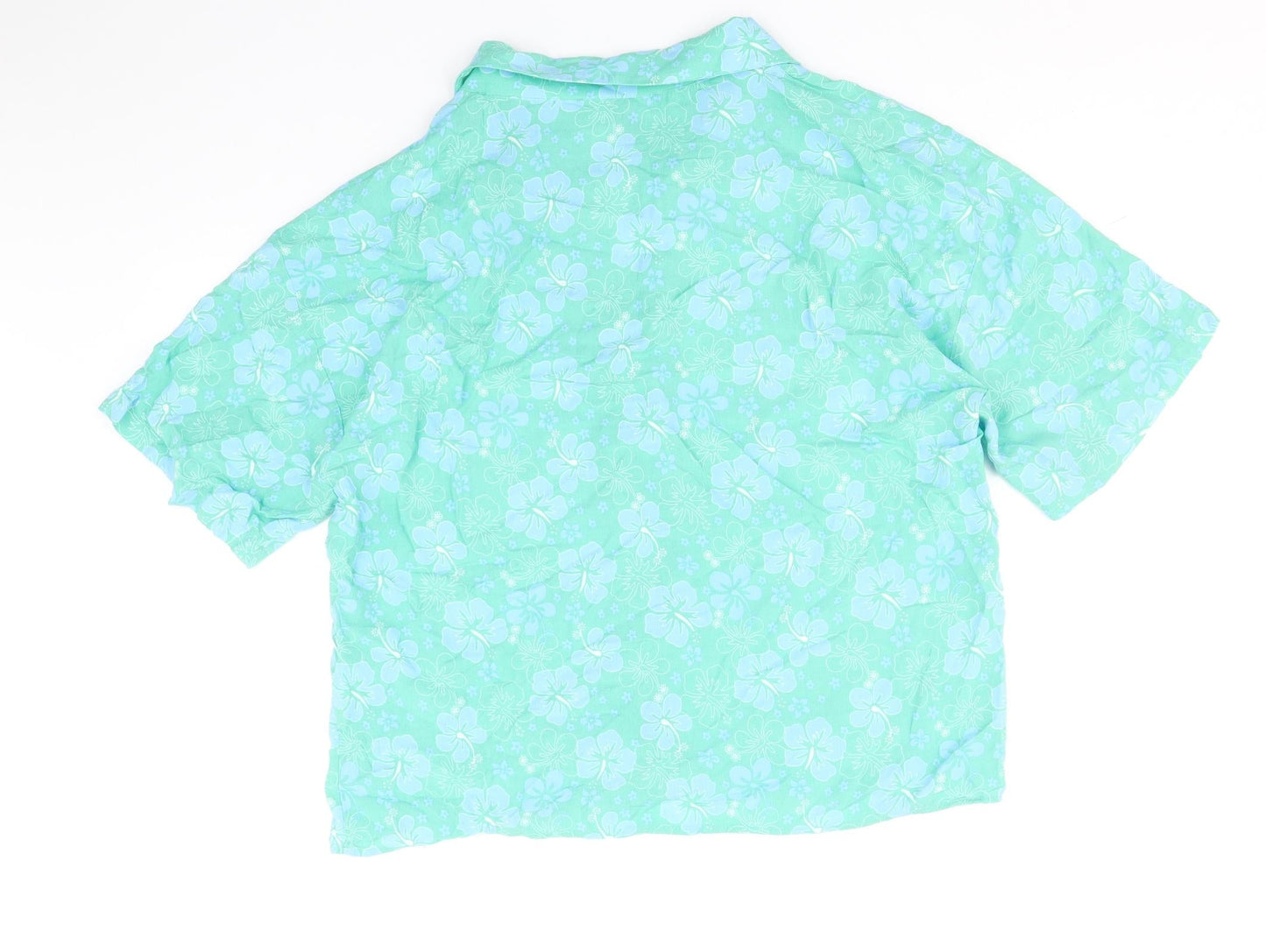 Primark Womens Blue Geometric Viscose Basic Button-Up Size 10 V-Neck