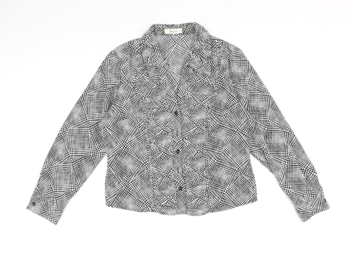 Precis Womens Black Geometric Polyester Basic Button-Up Size 12 Collared
