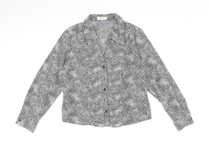 Precis Womens Black Geometric Polyester Basic Button-Up Size 12 Collared
