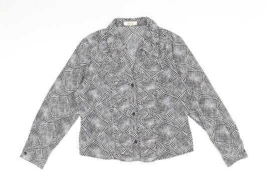 Precis Womens Black Geometric Polyester Basic Button-Up Size 12 Collared