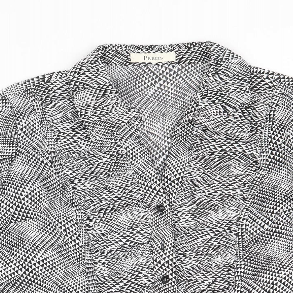 Precis Womens Black Geometric Polyester Basic Button-Up Size 12 Collared